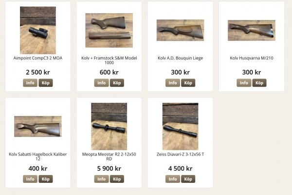 Idag har vi börjat med att lägga ut begagnade varor som sikten, kolvar mm och kategorin fylls på vartefter.