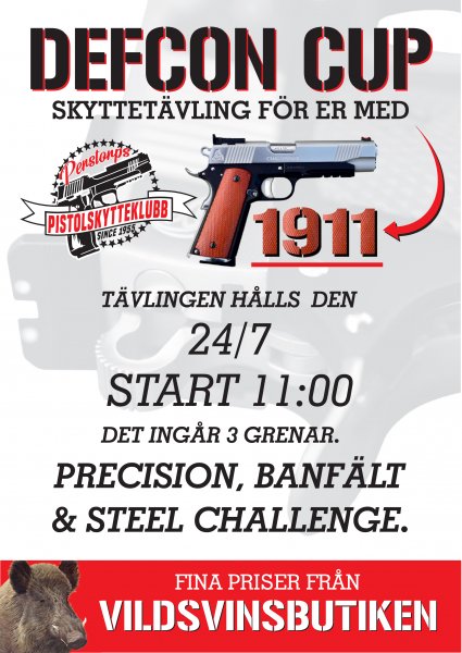 Defcon Cup-1911 tävling hos Perstorps Pistolskytteklubb. Klicka här.