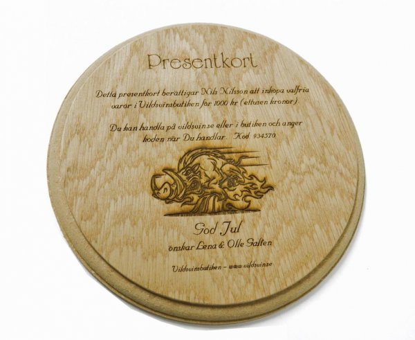 Graverat presentkort på trofésköld-en personlig Julklapp