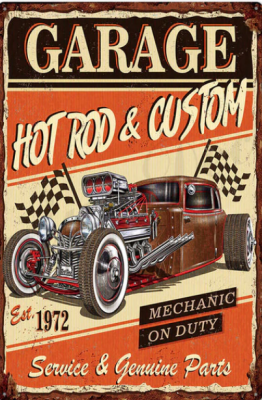 Plåtskylt-Hot Rod & Custom garage
